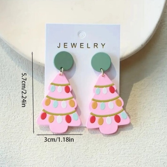 Pink Christmas Tree Earrings - Picture 4 of 4